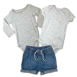 Baby Girls 9 Months Bundle, 100% Cotton Bodysuits & Shorts Set 9 Mo